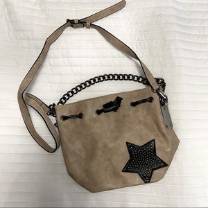 Urban expressions crossbody small faux leather tan bag.